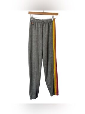 Aviator Nation 5 Stripe Sweatpants heather grey side stripes kids size 14